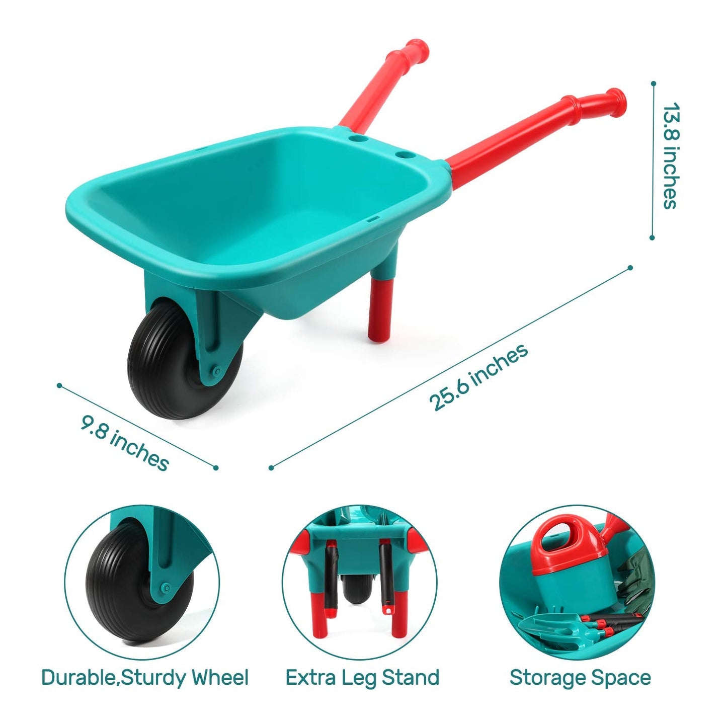 Kids Gardening Tool Set, Garden Toys with Wheelbarrow, Watering Can, Gardening Gloves, Hand Rake, Shovel, Trowel, Double Hoe, Apron with Pockets